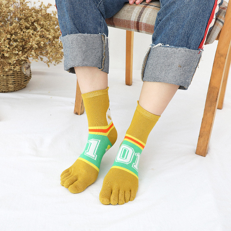 Toe Socks Autumn Winter Cartoon Dog Cotton Women Socks Cotton Sweat-absorbent Breathable Warming Socks